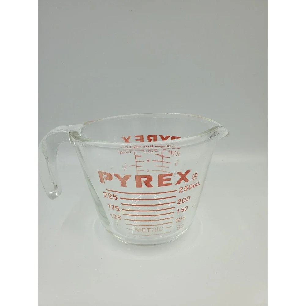 Vintage Pyrex 1-cup Measuring Cup Red Graphics Clear 508 Corning USA